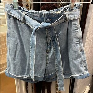 Ann Taylor Light Blue Jean Shorts with Belt paper bag waist